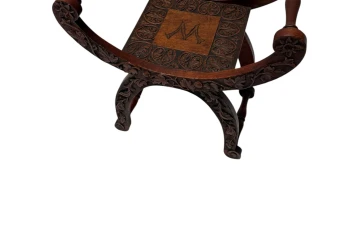 Art Nouveau Walnut Savonarola Hand-Carved Stool, 1900s